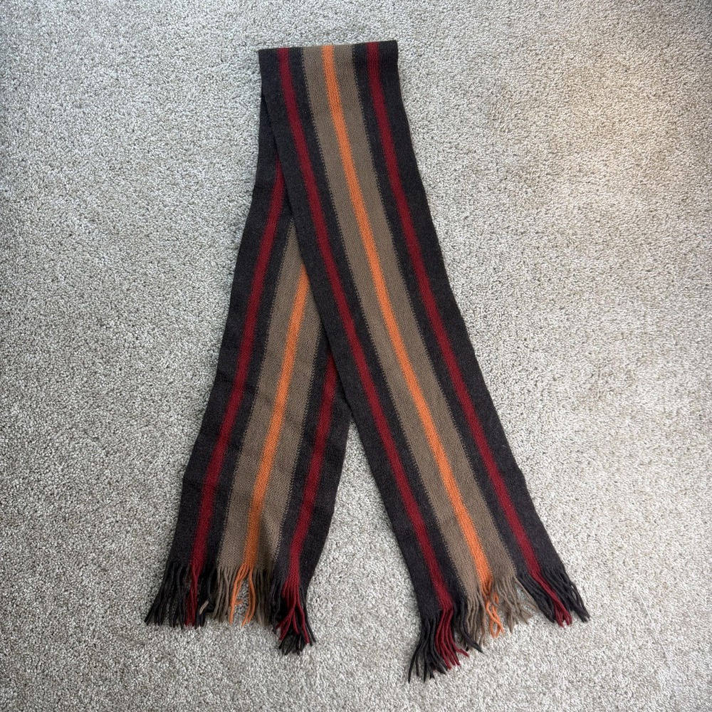 Banana Republic Wool Scarf Mens One Size Multicolor Striped Knit Fringe Winter